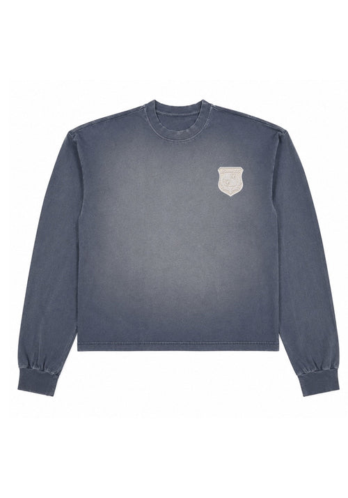 Front view of BRAVO 105 Faded Crest Long Sleeve Tee