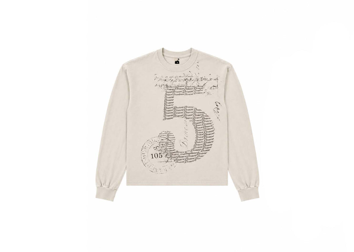 Ivory BRAVO 105 script graphic long sleeve tee